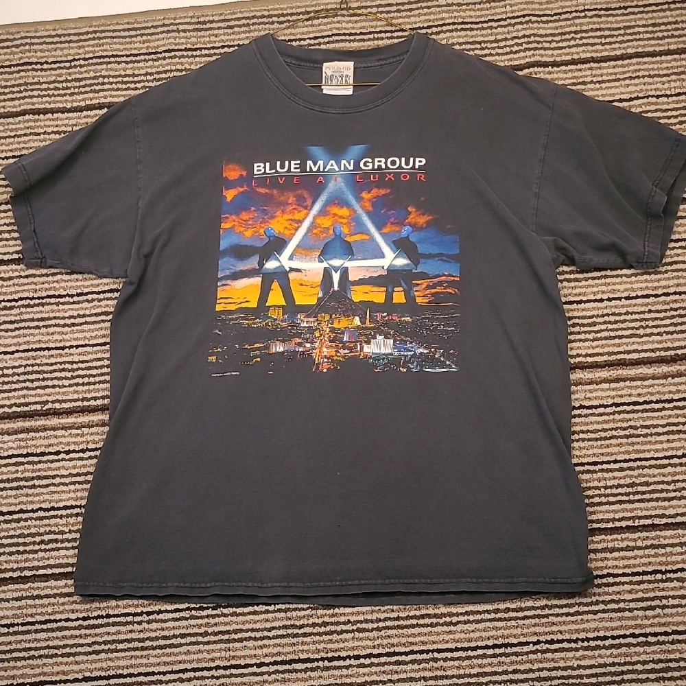 BLUE MAN GROUP Pyramid Las Vegas Black Blue Cotton Sz XL Mens T Shirt VTG‎